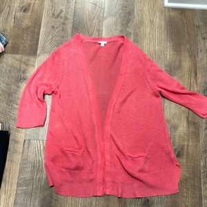 J. Jill love Linen salmon pink over sized cardigan with pockets